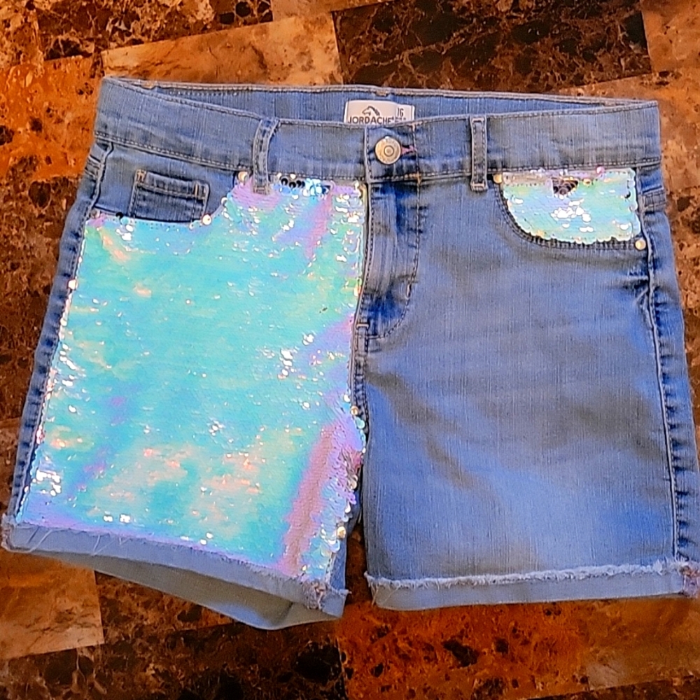 Girls Sequin denim shorts